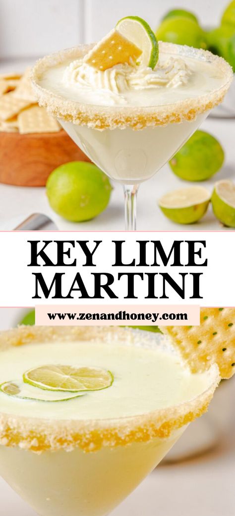 Key Lime Pie Martini – If you love creamy and tart cocktails, you need to try this Key Lime Martini! Inspired by the classic key lime pie, this cocktail makes the perfect treat. This easy key lime martini is basically a dessert in a glass! Spring cocktails, summer cocktails, fruity cocktails, citrus cocktails, easy spring cocktails. Lime Drinks Cocktails, Lime Martini, Key Lime Pie Martini, Key Lime Martini, Cocktails Easy, Key Lime Desserts, Key Lime Pie Easy, Cocktails Summer, Lime Drinks