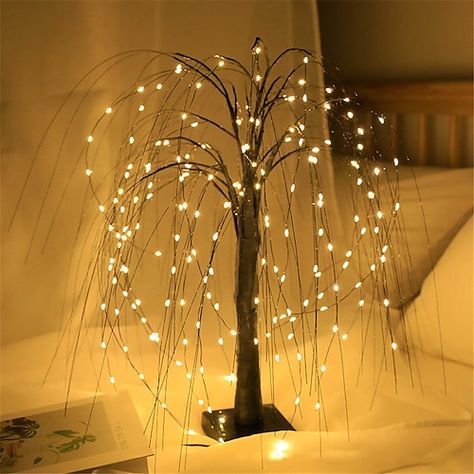 Tree Branch Decoration, Willow Christmas Tree, Christmas Tree Night, Night Lamp For Bedroom, Light Up Tree, Copper Wire Lights, Decorative Night Lights, Led Tree, Tree Lamp