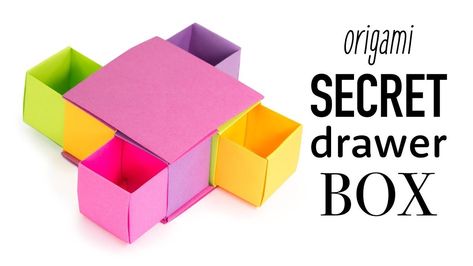 Origami Secret Drawer Box Tutorial - DIY - Paper Kawaii #origami #paperkawaii Origami Drawer, Diy Origami Box, Kawaii Origami, Origami Kutu, Box Origami, Paper Kawaii, Secret Drawer, Origami Star Box, Tutorial Origami