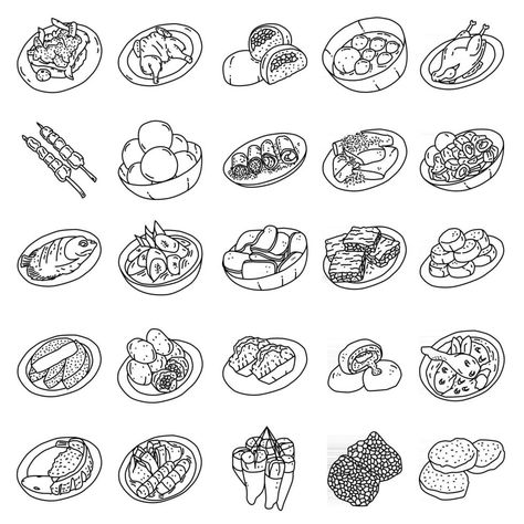 Indonesian Food Set Icon Vector. Doodle Hand Drawn or Outline Icon Style Food Doodles Hand Drawn, Indian Food Drawing, Indonesian Food Illustration, Scrapbook Recipe, Scrapbook Recipe Book, Menu Cafe, Malay Food, Philippines Food, Vector Doodle