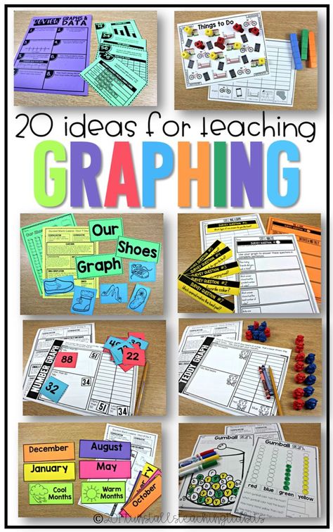 Graphing is a tangible way for students to see how their experiences compare with others in their class!  Included are hands-on math graphing lessons, ideas, activities, and centers for graphs and data.  20 ways to teach graphing for kindergarten, first grade, and second grade!  Learn all about "20 Ways to Teach Graphing" at  www.tunstallsteachingtidbits.com Phonics Spelling, Graphing Activities, Reading Phonics, Fun Math Games, Second Grade Math, Data Management, Math Methods, Bar Graphs, Guided Math