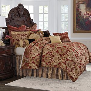 Michael Amini Furniture Designs | amini.com Royal Bedroom Design, Medallion Bedding, Colorful Bedding, Michael Amini, Closet Room, Luxury Bedding Collections, Master Bed, King Comforter Sets, Luxury Bedding Sets