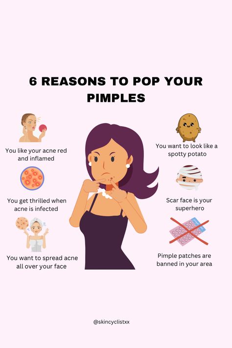 There are no good reasons to pop your pimples. Nothing good comes out of them. Professional extractions are not the same as popping pimples at home.🙄🙄 All you get is more inflammation, infection, spread, dark spots and scarring! #acne #pimples #skincaretips #acnecaretips #acnecommunity #clearskintips #acnetips Reasons For Pimples, Popping Pimples, Mighty Patch, Acne Pimple Patch, Beauty House, Esthetician Marketing, Urban Retreat, Glowing Radiant Skin, Pimple Patch