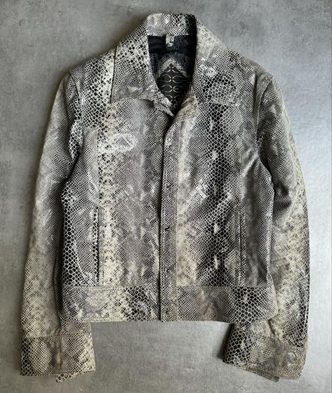 2000s Cavalli Varnished Python Skin Leather Jacket 🫦 Available now on dolcevitahub.com | Link in bio Python Skin, Python, Snake Skin, Leather Jacket, Skin, Grey, Leather, Quick Saves, Pins