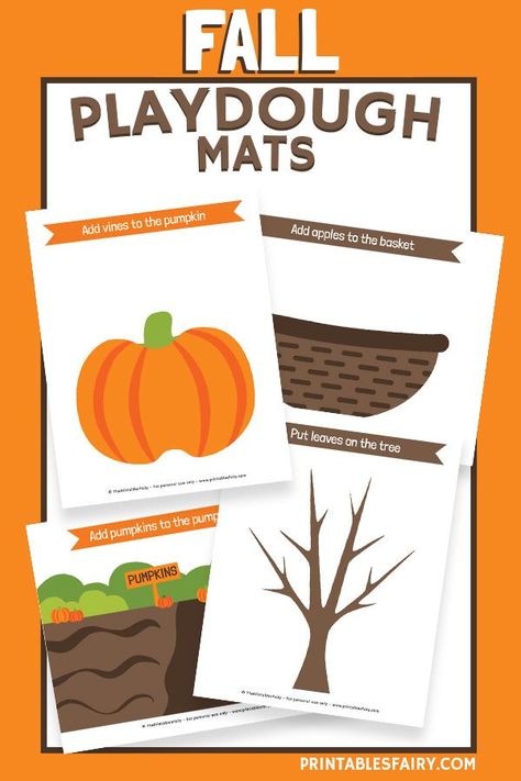 Fall Playdough Mats Playdough Mats Free Printables, Fall Playdough Mats, Fall Playdough, Preschool Playdough, Fall Activities For Toddlers, Toddler Printables, Thanksgiving Games For Kids, Pumpkin Activities, Fall Preschool Activities