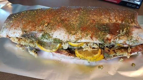 Stuffed Trout Recipes Baked, Stuffed Trout Recipes, Trout Recipes Oven, Lake Trout Recipes, Fish Recipes Trout, Stuffed Trout, Fried Trout, Baked Trout, Cooking Trout