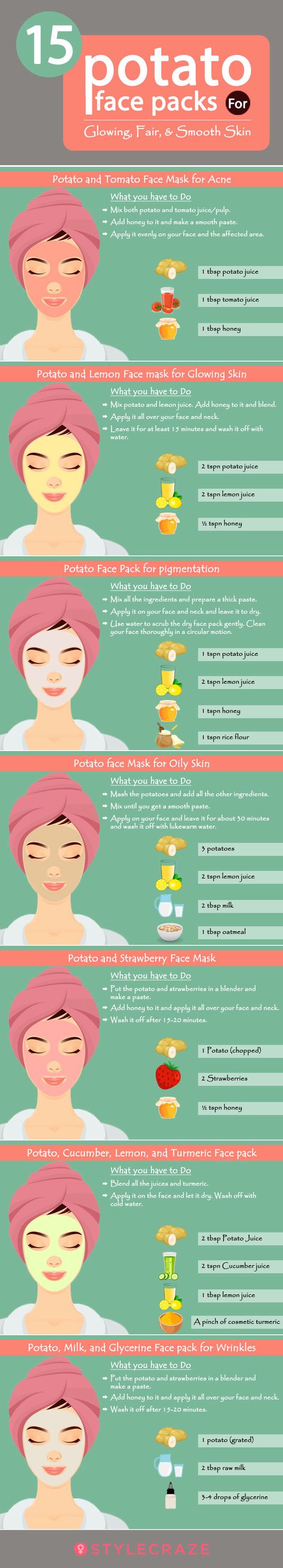 15 Best Potato Face Packs For Glowing, Fair, And Smooth Skin #beauty #facts Potato Face Mask, Tomato Face Mask, Potato Face, Lemon Face Mask, Potato Juice, Glowing Skin Mask, Natural Hair Mask, Face Pack, Face Products