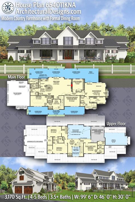 Modern Farmhouse House Plan 654011KNA gives you X000 square feet of living space with 5 bedrooms and 3.5 baths Small Family Floor Plans, Two Story Farmhouse Plans 5 Bedroom, Large Kitchen Floor Plans With Island, 5 Bedroom 3.5 Bath Floor Plans, 6 Bedroom Modern Farmhouse Plans, 5br House Plans, 6 Bedroom Farmhouse Plans, 3000sqft House Plans, 5bdrm House Plans