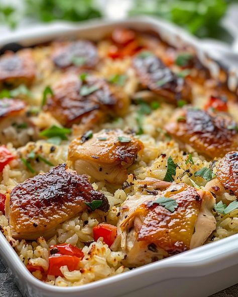 Italian Chicken Rice Casserole Recipe, Chicken Rice Tomatoes Casserole, Italian Chicken And Rice Casserole, Chicken Thigh With Rice Recipes, Italian Chicken Casserole Recipes, Chicken And Rice Recipes Casserole, Italian Rice Recipes, Rice And Chicken Casserole, Italian Chicken And Rice