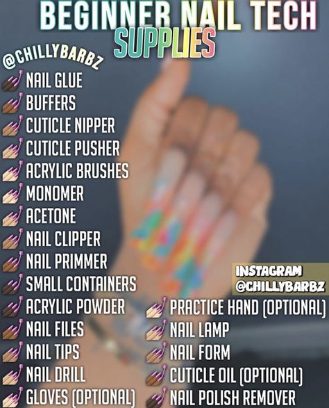 Amazon Nail Products, Nail Tech Room Ideas Black, Nail Tech For Beginners, List Of Nail Supplies For Beginners, Best Nail Supplies, Everything A Nail Tech Needs, Nail Tech Checklist, Nail Supplies List, How To Do Acrylic Nails For Beginners