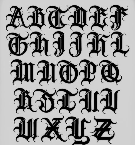 Metal Fonts Alphabet, Gangster Letters, Letters Of Alphabet, Ancient Letters, Numbers Tattoo, Fonts For Tattoos, Tattoos Fonts, Tattoo Lettering Alphabet, Alphabet Tattoo