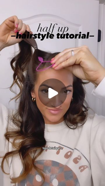 Amelia Gaerte on Instagram: "Half-up hairstyle tutorial 😘 

👉SAVE for later and follow for more!

Instead of just pulling your hair up into one pony, try splitting it into two with a diagonal part! 👏 Add the little fun buns or leave them out!

#halfuphairstyle #hairtutorial #halfuphair #hairstyletutorial #hairstyleinspo #hairstyleidea #hairreel #cutehairstyle #funhairstyles #hairfunfridays #hairstyleoftheday #cutehair" Fun Buns Hairstyles Half Up, Two Half Buns Hairstyle, Pony Tailed Hairstyle With Bangs, Half Up Two Ponytails, Two Buns Hairstyle Half Up, 2 Pig Tails Half Up Half Down, Half Up Half Down Hair High Pony, Cute Pigtail Hairstyles For Women, Half Up Space Buns Long Hair