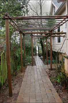 Portland Bamboo Company trellis, pergola, brick path Trellis Pergola, Gazebo Decorations, Rustic Pergola, Cedar Pergola, Brick Path, Bamboo Trellis, Cheap Pergola, Pergola Swing, Pergola Lighting