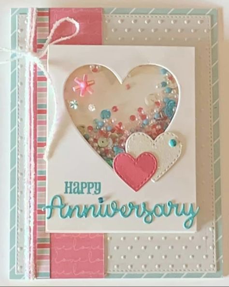 Valentine Shaker Cards, Shaker Cards Tutorial, Anniversary Cards Handmade, Valentine Cards Handmade, Bday Cards, Homemade Christmas Cards, Cardmaking And Papercraft, Cricut Cards, Wedding Anniversary Cards