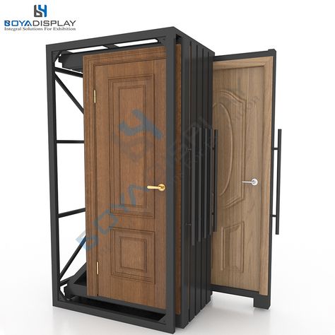 Matel material pull-push door display rack  The size of display rack can be customized according  to you door size. Door Display Showroom, Interior Shop Display, Door Showroom, Stable Doors, Showroom Decor, Modern Exterior Doors, Door Display, Warehouse Design, Door Rack