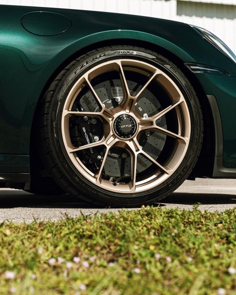 British Racing Green Porsche, Racing Green Porsche, Dark Green Car, Car Gold, Porsche Colors, Bronze Wheels, Gold Wheels, One Liner Quotes, Dodge Neon