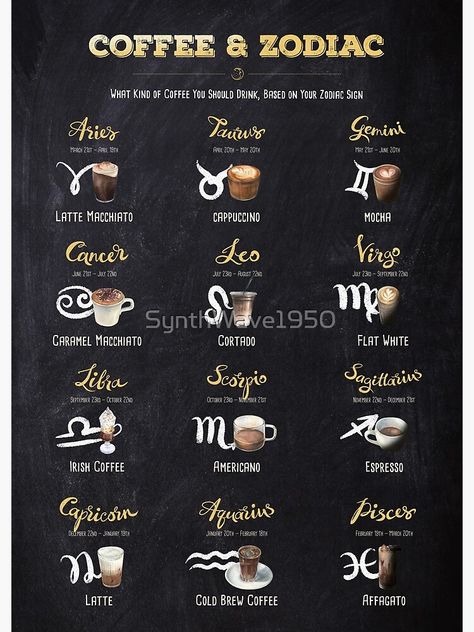 Starbucks Art, Yellow Squash Recipes, Americano Coffee, Aries And Gemini, Moon Calendar, Caramel Macchiato, Coffee Poster, Based On Your Zodiac Sign, Irish Coffee