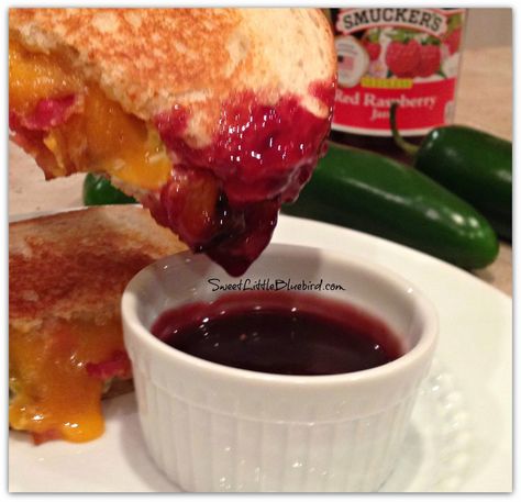 Jalapeño Popper Grilled Cheese with Raspberry Dipping Sauce Jalapeno Popper Dipping Sauce, Raspberry Dipping Sauce, Lunch Party Recipes, Grilled Jalapeno Poppers, Popper Grilled Cheese, Cream Cheese Jalapeno Poppers, Cheese Dipping Sauce, Jalapeno Popper Grilled Cheese, Jalapeno Sauce