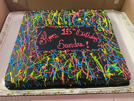 Neon Sheet Cake, Glow Party Cake, Splash Cake, Mexican Sweet Bread, Neon Cakes, Edinburg Texas, Neon Birthday Party, Mexican Sweet Breads, Happy 12th Birthday