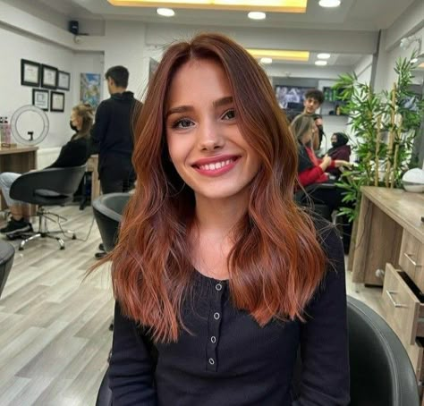 Auburn Hair On Brunettes, Slightly Past Shoulder Length Hair, Copper Hair Blended Roots, Copper Lights Hair, Copper Glaze Hair, Auburn Hair Straight, Dimensional Auburn Hair, Auburn Brunette Hair, Deep Auburn Hair Color