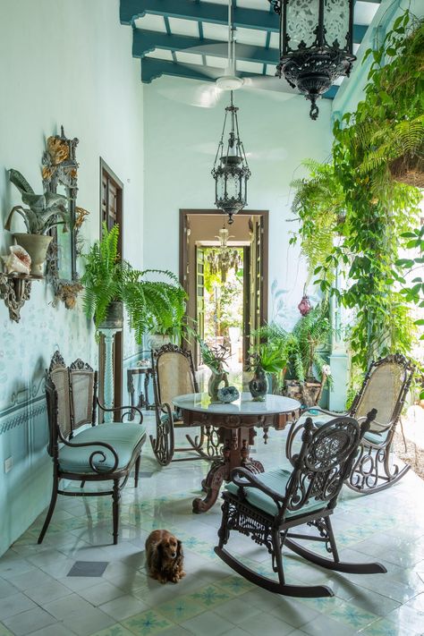 Tour a Designer’s Vibrant 19th-Century Mansion in Mérida, Mexico | Architectural Digest Mexican Mansion, Merida Mexico, Stenciled Floor, Granite Flooring, European Antiques, Style Deco, Entry Foyer, Colonial House, Sitting Area