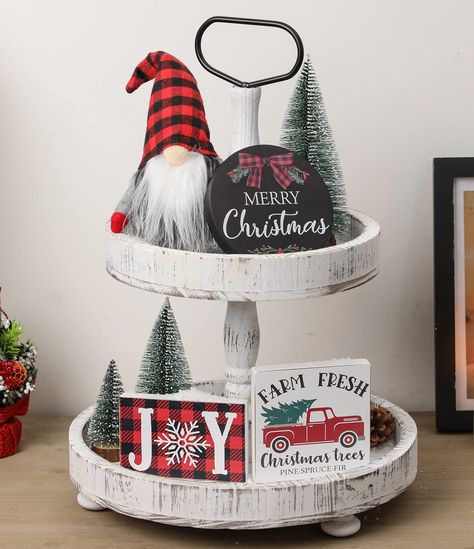 Christmas Trees Farmhouse, Holiday Entryway Decor, Christmas Coffee Table Decor, Shelf Fireplace, Christmas Decorations Apartment, Tray Decor Christmas, Christmas Tiered Tray, Christmas Tray, Christmas Apartment