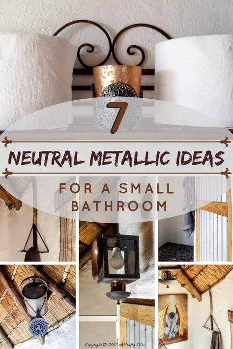 7 ways to incorporate neutral metallics into your tiny bathroom decor #DIYHomeDecor #SmallSpaceDecor #Metallics Neutral Bathroom Decor, Diy Bathroom Design, Neutral Tile, Neutral Bathroom, Diy Bathroom Storage, Eclectic Bathroom, Bathroom Red, Tiny Bathrooms, Boho Bathroom