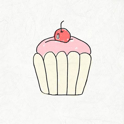 Cupcake Doodle, Time Doodle, Cake Sketch, Cupcake Illustration, Cherry Cupcakes, Cupcake Drawing, Doodle Style, Homemade Food, Beige Background