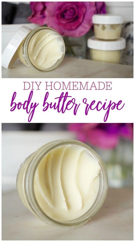 DIY Homemade Body Butter | Only 4 Ingredients! Triple Butter Body Butter Recipe, Body Soap Diy Homemade, Homemade Body Balm, Homemade Body Butter Recipes, Body Butter Business, Easy Body Butter Recipes, Body Lotion Recipe, Lemon Body Butter, Diy Body Oil