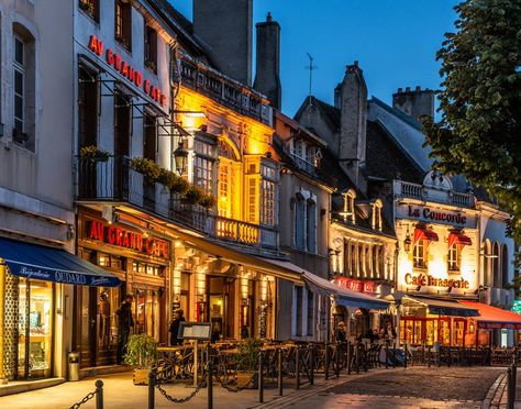 Cafes in the Evening, Beaune, France by philhaber Geneva Travel, Beaune France, France Landscape, Dijon France, Day Trip From Paris, Burgundy France, Wine Grapes, Wine Cellars, France Travel