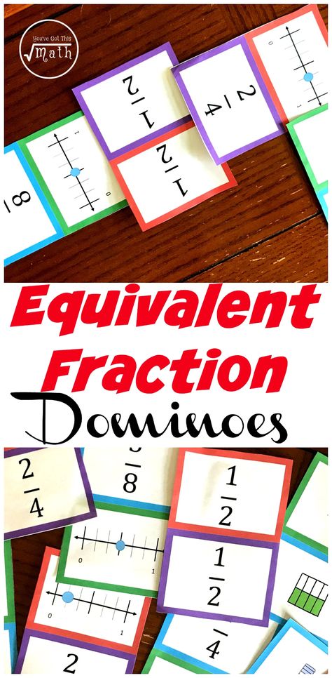 Grab this Engaging Fraction Game: Equivalent Fraction Dominoes Fraction Dominoes, Equivalent Fraction Games, Equivalent Fractions Activities, Fraction Games, Teaching Fractions, Fraction Activities, Math Activities For Kids, Equivalent Fractions, Math Fractions