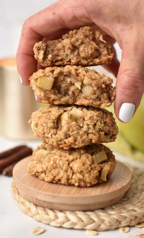 Healthy Apple Cookies, Apple Dessert Recipes Healthy, Cookies No Eggs, Oatmeal Applesauce Cookies, Conscious Plant Kitchen, Baked Apple Fritters, Healthy Oatmeal Cookies, Apple Bite, Plant Kitchen