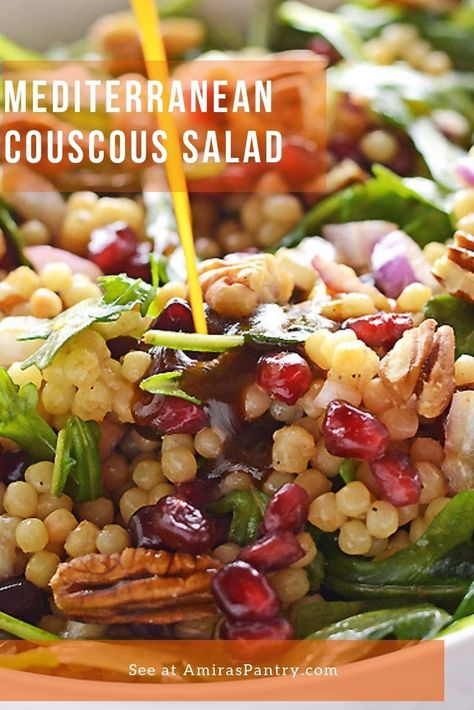 Sweet And Sour Dressing, Cannellini Bean Salad, Mediterranean Couscous Salad, Pearl Couscous Salad, Lebanese Salad, Mediterranean Salad Recipe, Mediterranean Couscous, Mediterranean Chickpea Salad, Pearl Couscous