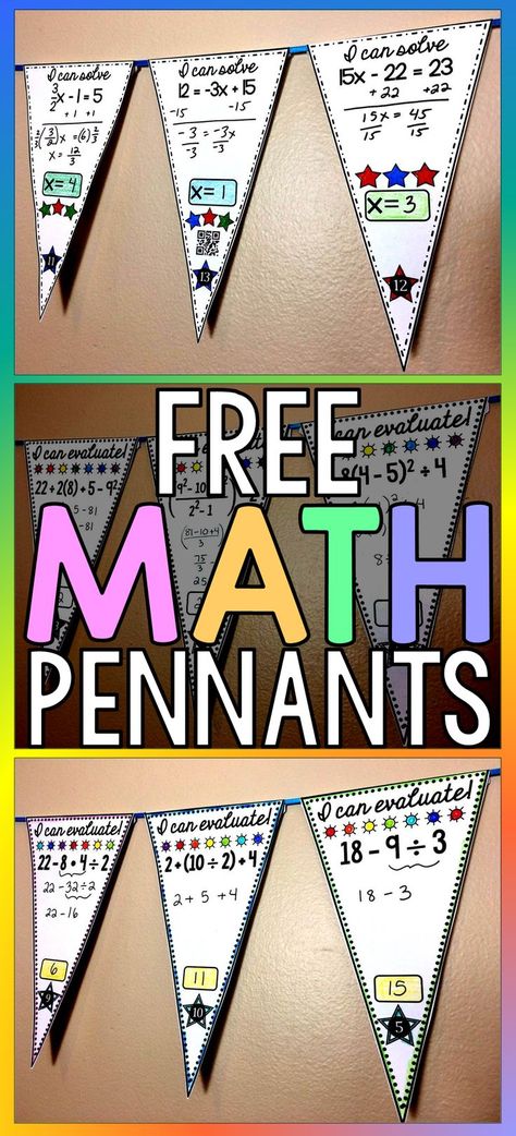 Everyone loves free! In this post I highlight my free math pennants that you can use as warm ups, exit tickets, a review day, a fun day, homework, bell ringers, anything! I have heard so many stories of disengaged students really getting into their math pennants, and to me this is everything. Here are free math pennants for high school and middle school Algebra order of operations and solving equations and a free math pennant for 5th grade and middle school order of operations. #freemathpennants Math Pennants, Free Math Resources, Math Classroom Decorations, School Algebra, Algebra Activities, Differentiation Math, Fifth Grade Math, Solving Equations, Bell Ringers