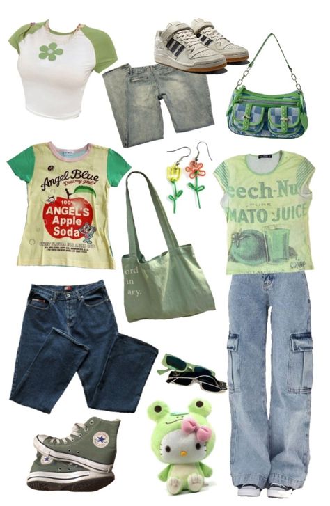 Green Y2k Clothes, Y2k Fashion Green, Twee Aesthetic, Creepy Cute Fashion, Outfits 2000s, Green Fits, Green Style, Green Outfit, Swaggy Outfits