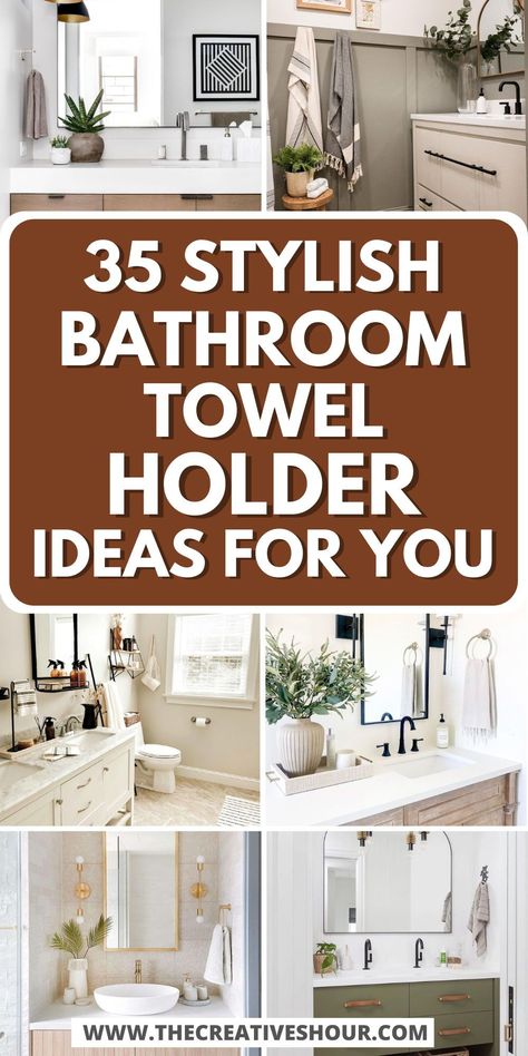 Discover rustic farmhouse bathroom towel holder ideas that are perfect for guest spaces and small bathrooms. These DIY towel holders combine modern aesthetics with practical designs, making them an excellent addition to any bathroom. From hand towel hooks to paper towel holders on the counter, these creative ideas will elevate your bathroom decor while keeping it functional and stylish. Ideal for those who appreciate a blend of charm and utility. Towel Hook By Shower Door, Bathroom Sink Towel Ideas, Modern Farmhouse Towel Hooks, Farmhouse Bathroom Towels Ideas, Bathroom Towel Hook Wall Ideas, Master Bath Towel Hook Ideas, Bathroom Hand Towel Holder With Shelf, Hand Towel Rack Bathroom Hanging Ideas, Bathroom Decor Above Towel Bar