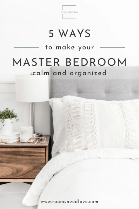 A messy, cluttered room can cause a sleepless, restless night. Use these 5 rules to create a calm, clutter-free master bedroom retreat. Bedroom Calm, Cluttered Room, Diy Home Updates, Mom Time Management, Working Mom Life, Organized Mom, Bedroom Photos, Bedroom Retreat, Mom Tips