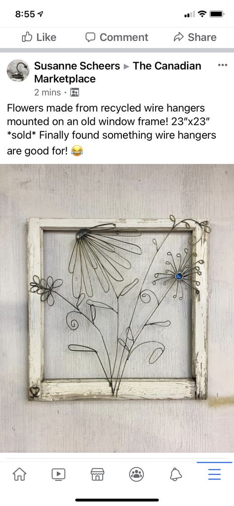 Wire Hanger Art, Wire Hangers Repurpose, Hanger Art, Old Window Frame, Wire Hanger, Wire Hangers, Picture Hangers, Metal Hangers, Window Frame