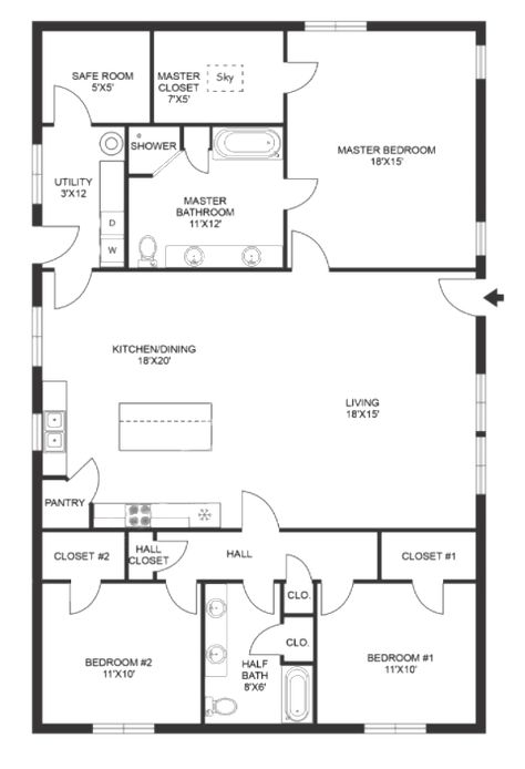 99 Barndominium Floor Plans With Pictures - 2022 Updated Design Metal Frame House Plans, Barndominium Interior, Barn Homes Floor Plans, Interior Floor Plan, Barndominium Plans, Pole Barn House Plans, Metal House, Barndominium Floor Plans, Safe Room