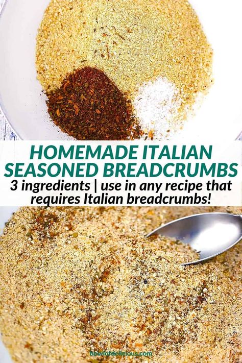 It's easy to make your own Italian Style Seasoned Breadcrumbs with just three ingredients - plain bread crumbs (homemade or store bought), Italian seasoning, and salt! Use to bread chicken, seafood, toasted ravioli, or any recipe you need Italian bread crumbs. Italian Bread Crumbs Recipe, Homemade Chicken Nuggets Baked, Homemade Italian Bread, Substitute For Bread Crumbs, Homemade Bread Crumbs, Italian Bread Crumbs, Seasoned Bread, Bread Chicken, Bread Crumbs Recipe