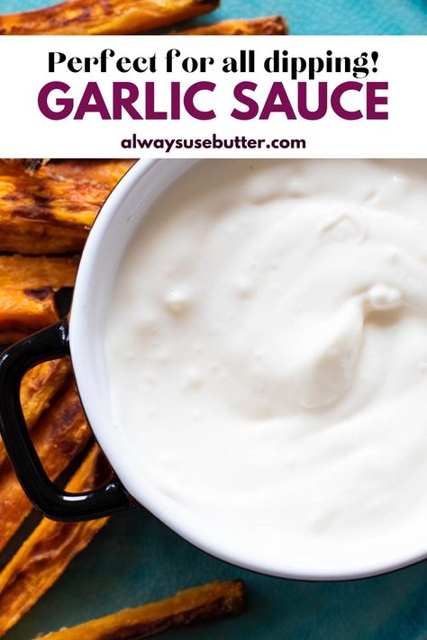 Make this super simple Garlic Dipping Sauce in just 5 minutes and have a delicious sauce to dip fries, veggies and bread in. Loaded with garlic flavor from fresh garlic cloves that are minced or pressed and then smashed with salt to spread the flavor out evenly. A great dip for any dipping need - pizza crusts, breadsticks, anything you desire. Grilled Cheese Dipping Sauce, Creamy Garlic Dipping Sauce, Breadstick Dip, Garlic Cream Cheese Dip For Breadsticks, Garlic Yogurt Dip, Garlic Dipping Sauce For Pizza, Garlic Butter Dipping Sauce For Pizza, Toom Garlic Dip, Bread Dipping Sauce