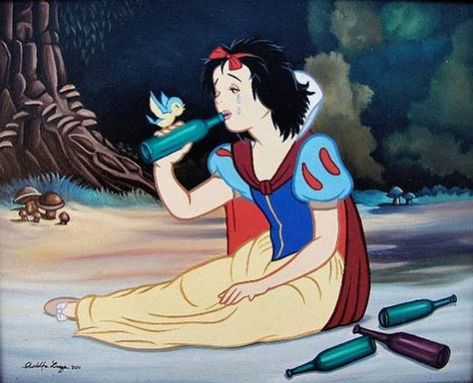 Jose Rodolfo Loaiza - Drunk Snow White – Disenchanted – Disney Disney Characters Losing Their Innocence Drunk Disney, Animated Disney Characters, Humor Disney, Funny Princess, Princesas Disney Anime, Disney Princess Snow White, Disney Face Characters, Karakter Disney, Psy Art