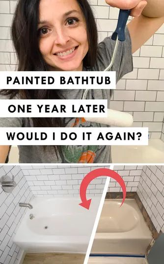 Painted Bathtub One Year Later Painted Bathtub, Diy Cedar Planter, Tile Around Bathtub, Tub And Tile Paint, Bathtub Makeover, Painted Shower Tile, Tub Paint, Tub Refinishing, Porcelain Tub