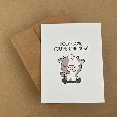 First Birthday Card, Baby Birthday Card, Happy Birthday Cards Diy, Farm Themed Birthday Party, First Birthday Cards, Birthday Card Drawing, Cow Birthday, 1st Birthday Cards, Envelope Card