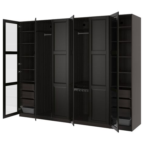 PAX Wardrobe - black-brown Undredal, Undredal glass - IKEA Pax Corner Wardrobe, Pax Planner, Armoire Pax, Glass Wardrobe, Ikea Canada, Pax System, Ikea Closet, Ikea Pax Wardrobe, Corner Wardrobe