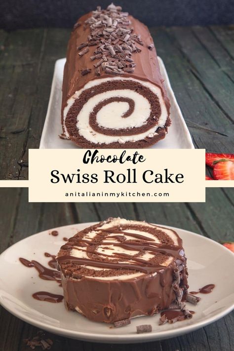 Chocolate Swiss Roll Cake, Roll Cake Recipe, Swiss Roll Cakes, Swiss Cake, Chocolate Swiss Roll, Chocolate Roll Cake, Swiss Rolls, Coconut Dessert, Swiss Roll Cake