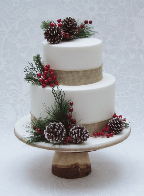 Winter Wedding Cake 2 Tier, Small Christmas Wedding Cakes, Holiday Wedding Cake, Christmas Wedding Cakes December, Simple Winter Wedding Cake, Xmas Wedding Cake, Christmas Wedding Cake Ideas, Wedding Cake Christmas, Winter Wedding Cake Ideas