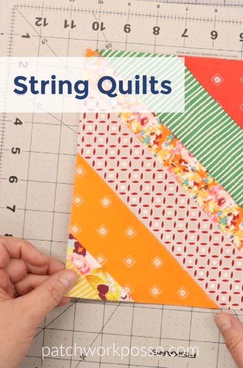 How to Make a String Quilt - Quick, Easy and Beautiful 2 Easy Quilt Patterns Free, Strip Quilt Patterns, String Quilt, Quilt Sewing Patterns, Straight Line Quilting, String Quilts, Scrap Quilt Patterns, Sewing Space, Easy Quilt Patterns