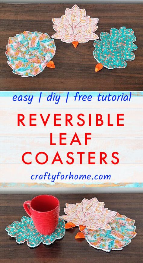 Diy Leaf Garland, Fat Quarter Sewing Projects, Leaf Craft Activities, Leaf Coasters, Mug Rug Tutorial, Fall Sewing Projects, Leaf Projects, Fall Sewing, Sewing Crafts Tutorials