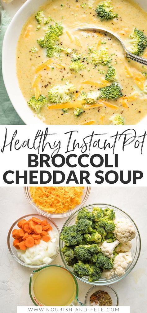 An Instant Pot broccoli cheddar soup that's easy-to-make, soul-warming, delicious, AND healthy! So many veggies, love at first bite. Instant Pot Broccoli Cheddar Soup, Instant Pot Broccoli, Broccoli Cheddar Soup Recipe, Instant Pot Soup Recipes, Broccoli Soup, Instant Pot Soup, Broccoli Cheddar Soup, Cheddar Soup, Broccoli Cheddar